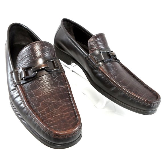 NIB$525 Bruno Magli Mikko Brown Croc Leather Moc Toe Horsebit Dress Loafer 11.5 - Picture 2 of 12